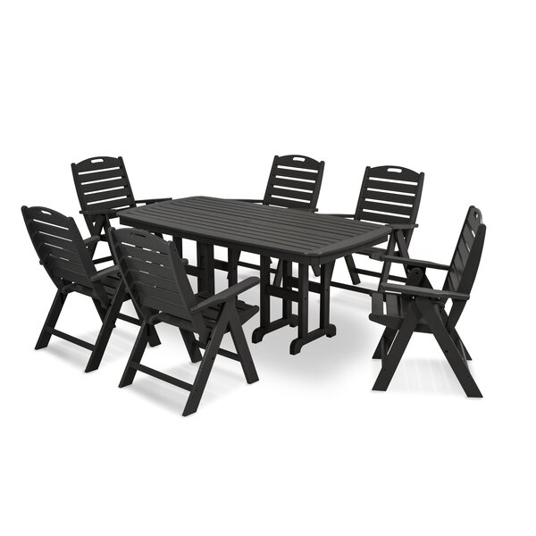 POLYWOOD Nautical Folding Highback Chair 7 Piece Dining Set